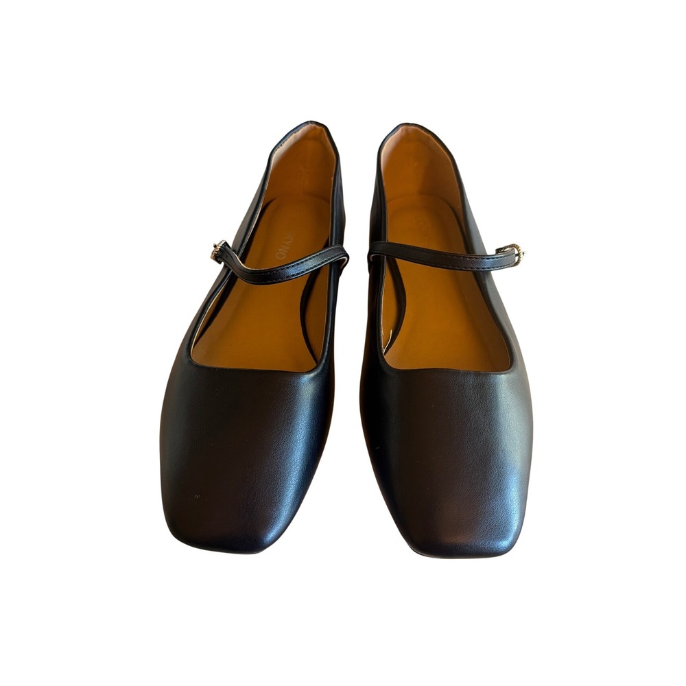 LOOKYNO Black Square Toe Mary Jane Flats Adjustable Buckle Strap Shoes  9.5